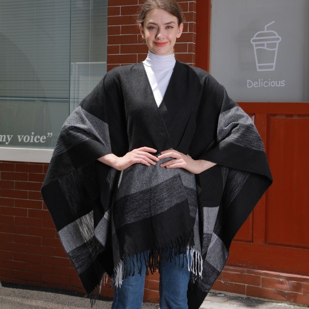 暖かいコート チェック柄デザイン トラベルショール オープン - Shawl Wrap Winter のレビューと価格