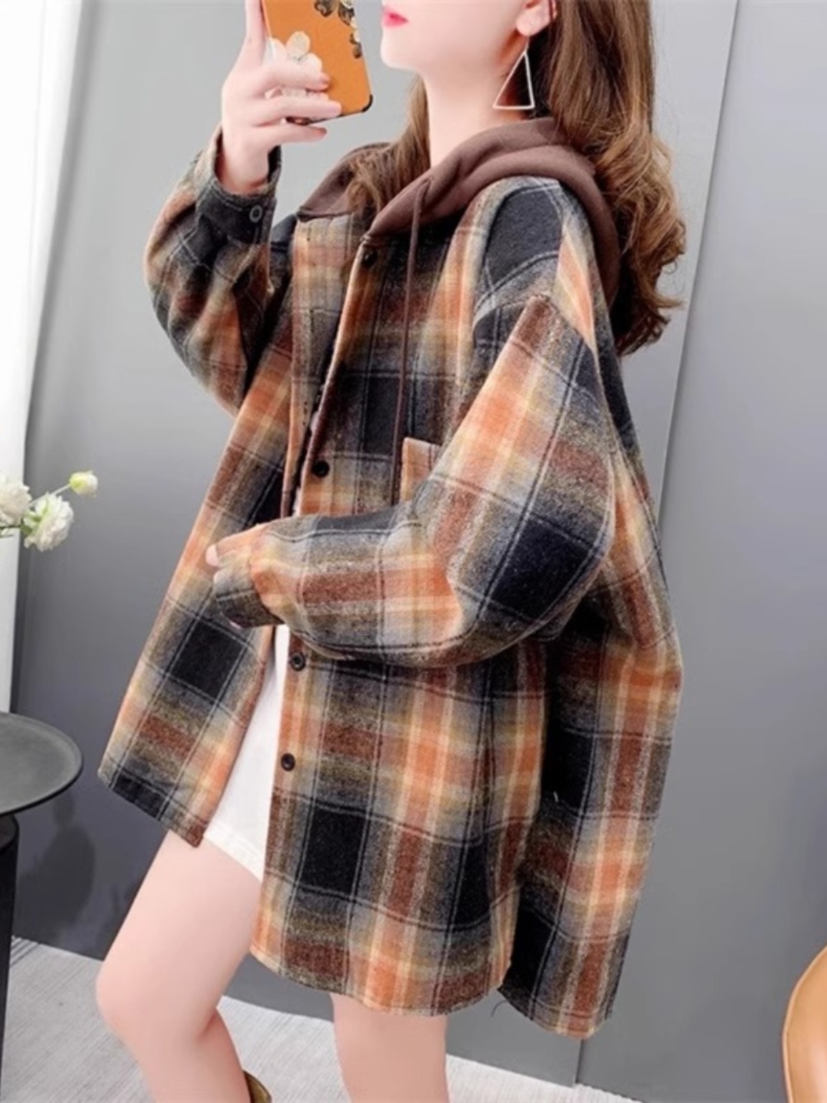 女性のオーバーサイズチェック柄フランネルシャツジャケット秋冬 - Flannel Shirt Lined のレビューと価格