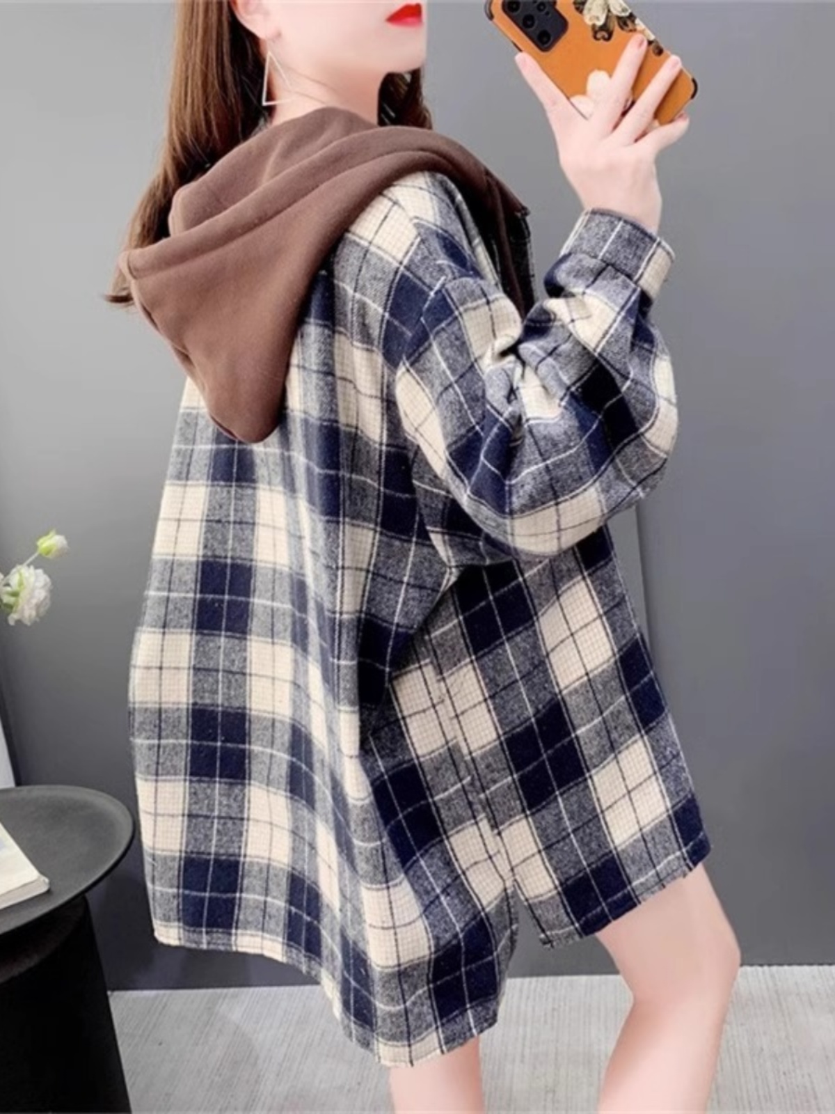 女性のオーバーサイズチェック柄フランネルシャツジャケット秋冬 - Flannel Shirt Lined のレビューと価格
