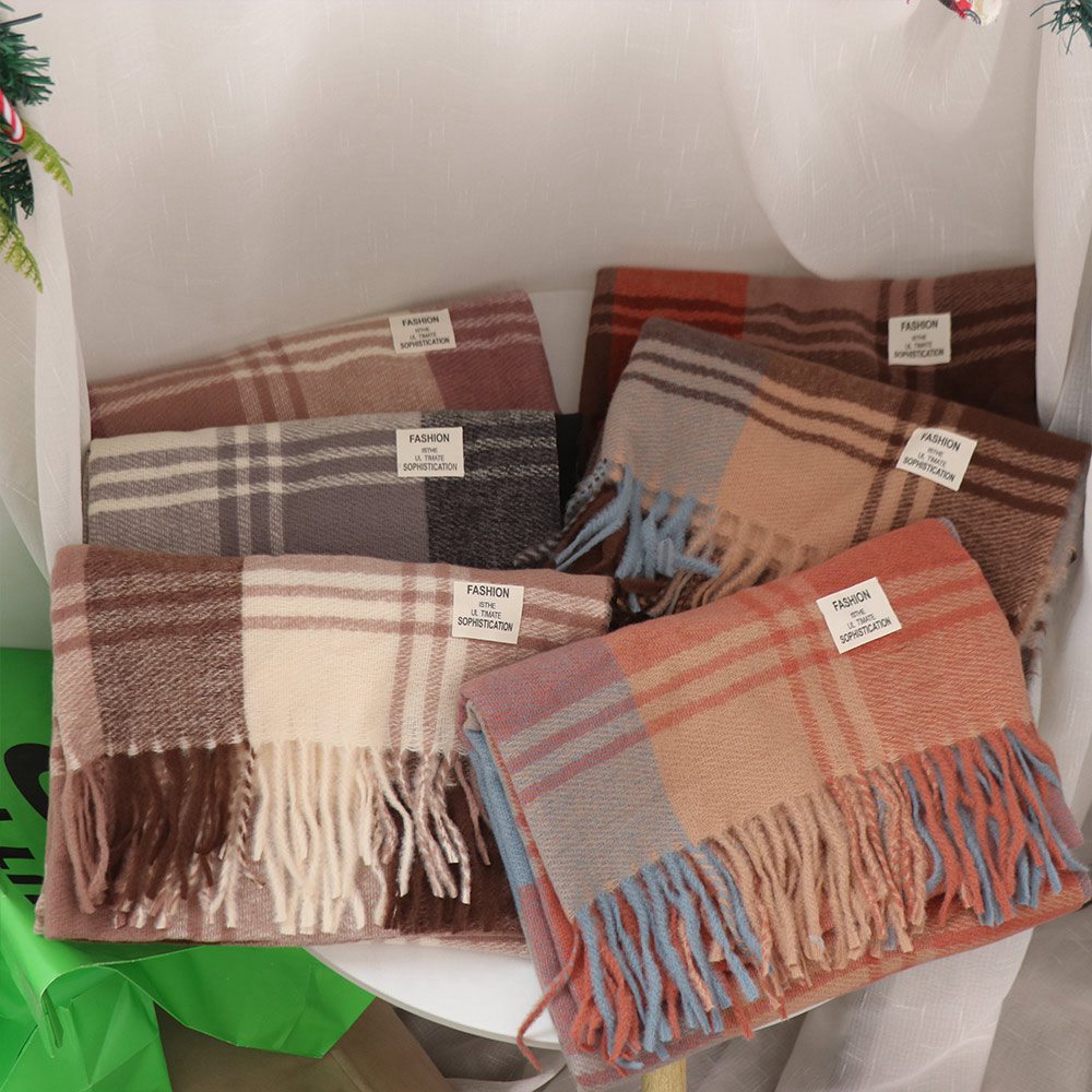 カジュアル防風チェック柄ウールスカーフロングテッセル保温冬カ - Wool Scarf Men のレビューと価格
