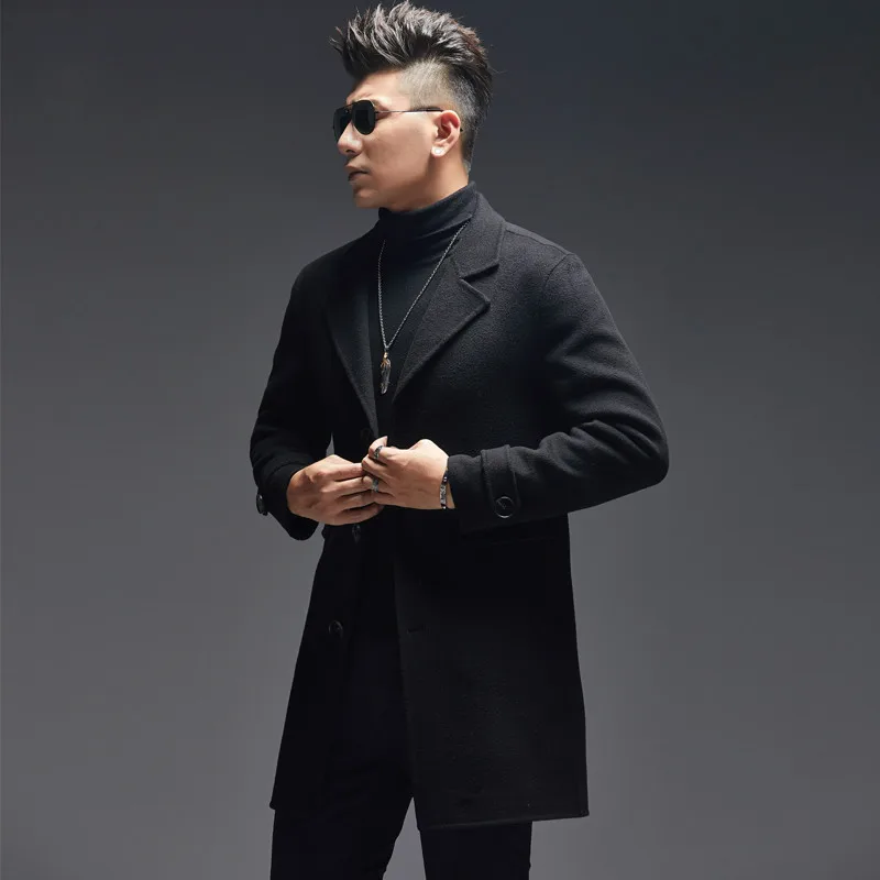 AYUNSUE 100% ウールコート男性秋両面ロングジャケ - Wool Coat Peacoat のレビューと価格