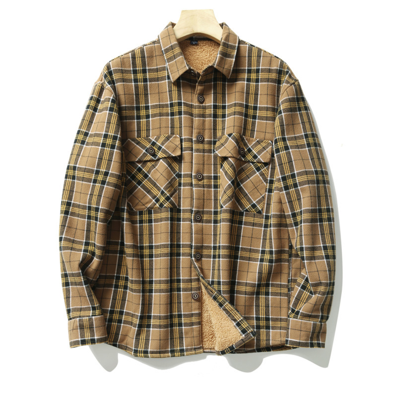 メンズチェック柄フランネルシャツジャケット秋冬厚手フリースキ - Flannel Shirt Lined のレビューと価格