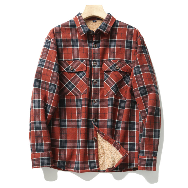 メンズチェック柄フランネルシャツジャケット秋冬厚手フリースキ - Flannel Shirt Lined のレビューと価格