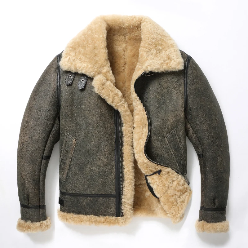 男性用本革シープスキンジャケット,厚手のシープウール,元のエ - Down Jacket Packable のレビューと価格