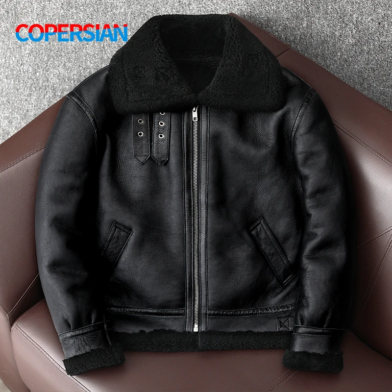 男性用本革シープスキンジャケット,厚手のシープウール,元のエ - Down Jacket Packable のレビューと価格