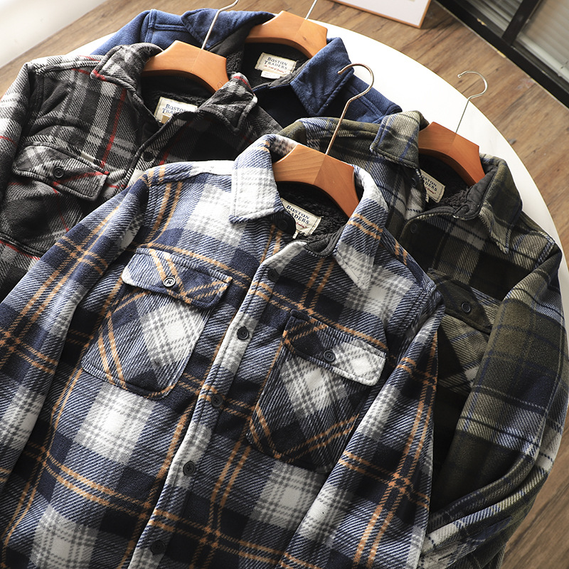 メンズチェック柄フランネルシャツ暖かさ厚みのあるラムファー裏 - Flannel Shirt Lined のレビューと価格
