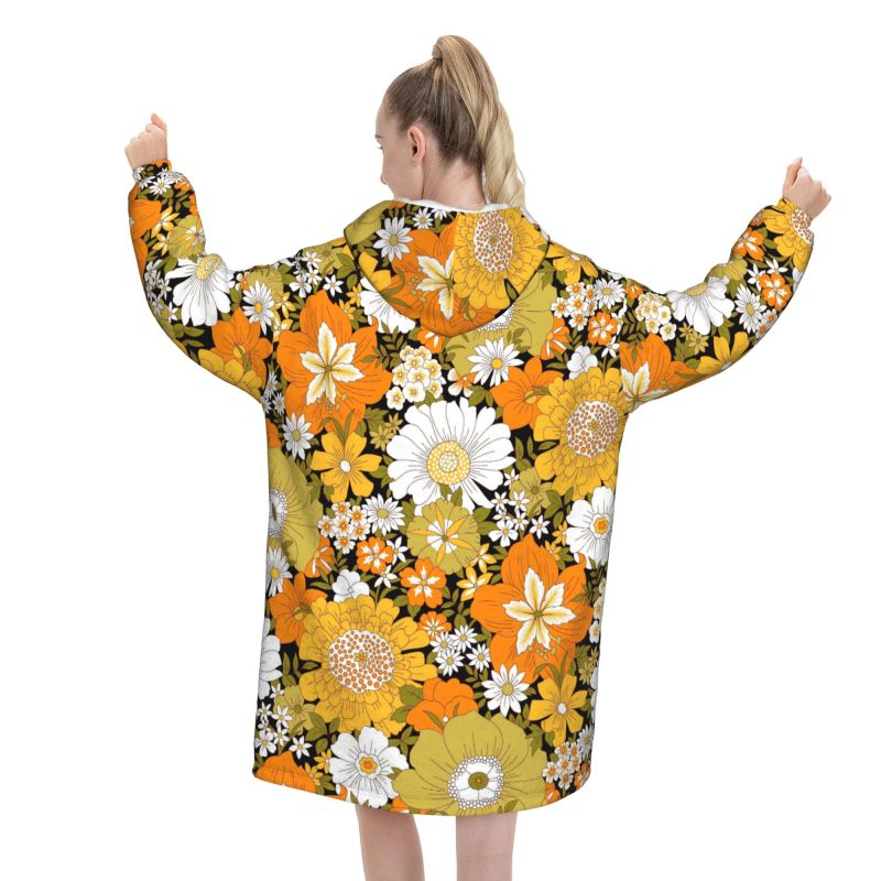 ヒッピーフラワー柄レトロブランケットパーカー レディース ガ - Sherpa Hoodie Fleece のレビューと価格