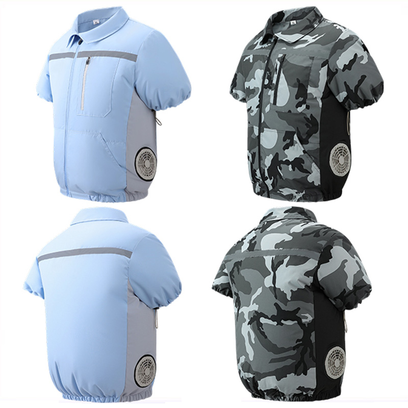 夏用冷却半袖空調服 2 穴ファン付きメンズ抗熱 T シャツメ - Down Jacket Packable のレビューと価格