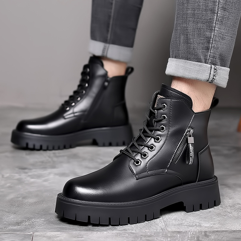 男性クラシック本革ブーツ秋冬防水暖かいプラットフォーム作業靴 - Waterproof Winter Boot のレビューと価格