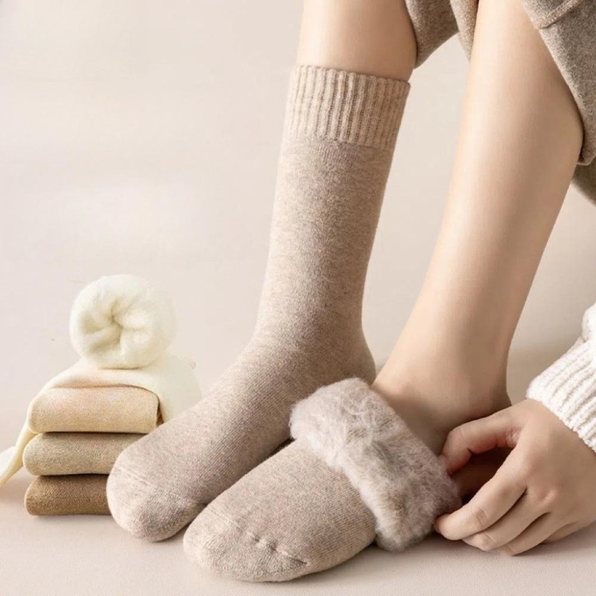 1 ペア冬暖かいサーマルソックス女性用極厚断熱加熱クルーブー - Thermal Sock Wool のレビューと価格