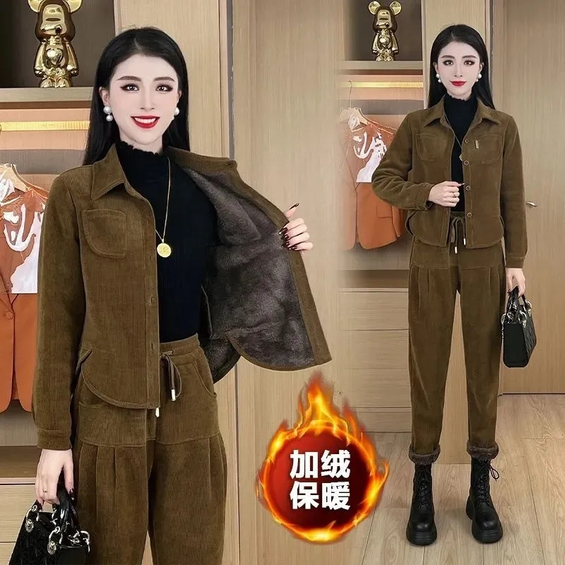 女性用コーデュロイショートジャケットとハーレンパンツセット, - Corduroy Pant Warm のレビューと価格