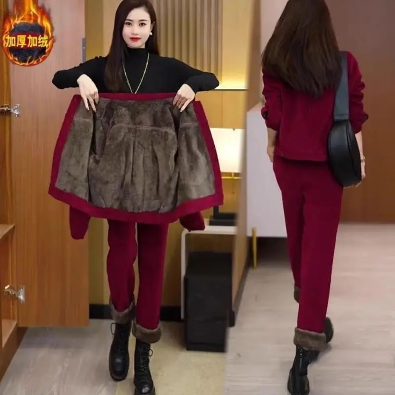女性用コーデュロイショートジャケットとハーレンパンツセット, - Corduroy Pant Warm のレビューと価格