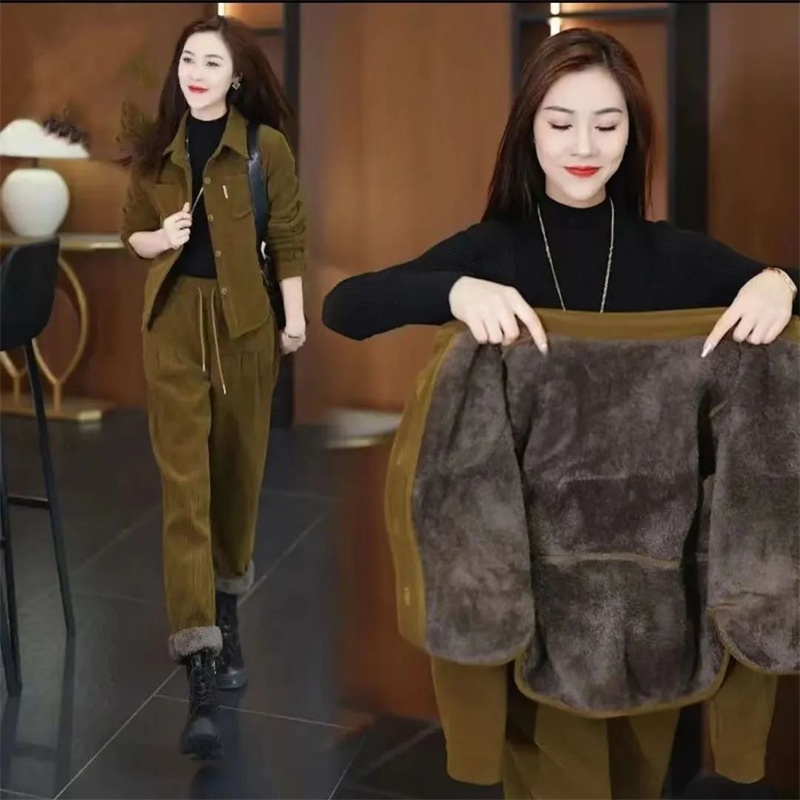 女性用コーデュロイショートジャケットとハーレンパンツセット, - Corduroy Pant Warm のレビューと価格