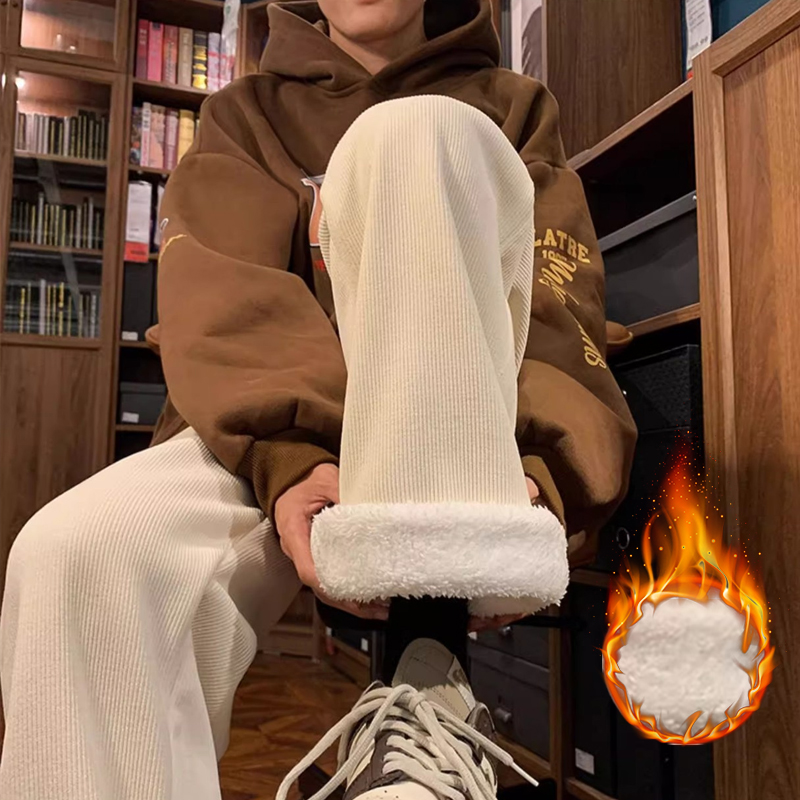 厚手のラムフリースメンズパンツ 冬用 ルーズフィット 韓国風 - Corduroy Pant Warm のレビューと価格