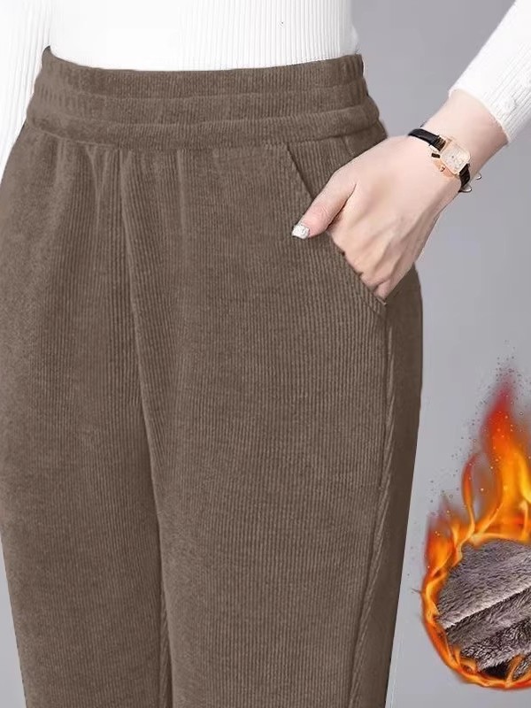 厚みのあるストレートレッグパンツ女性のコーデュロイ暖かいハイ - Corduroy Pant Warm のレビューと価格