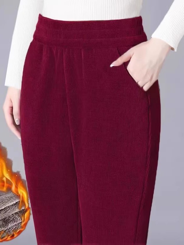 厚みのあるストレートレッグパンツ女性のコーデュロイ暖かいハイ - Corduroy Pant Warm のレビューと価格