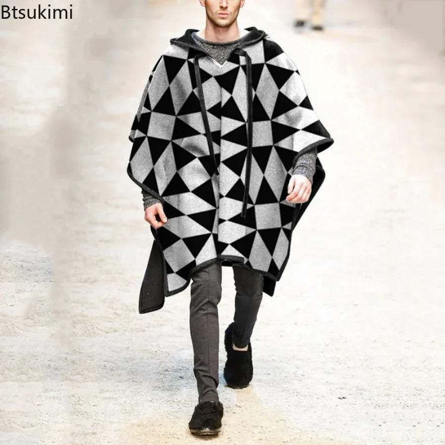 メンズウールポンチョ,フード付きコート,ショールジャケット, - Wool Scarf Men のレビューと価格