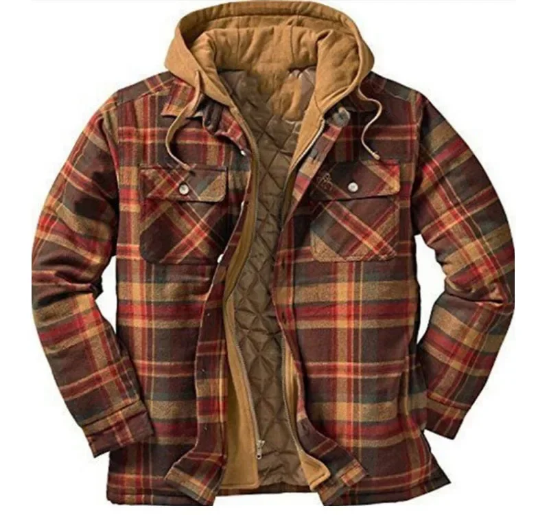 メンズフリース裏地付きフランネルチェック柄シャツジャケット、 - Flannel Shirt Lined のレビューと価格