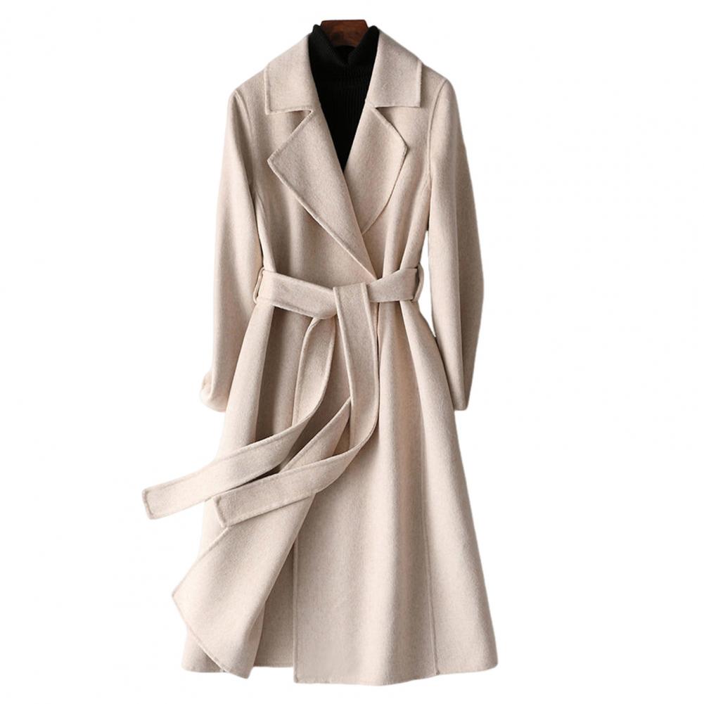 レディースウールコート、女性用ロングウールピーコート、ベルト - Wool Coat Peacoat のレビューと価格