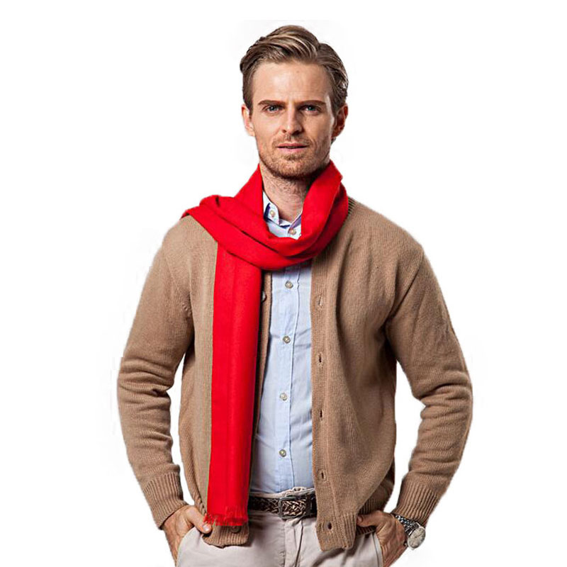 ファッション冬無地男性赤いスカーフ高級ブランドデザイナースタ - Wool Scarf Men のレビューと価格