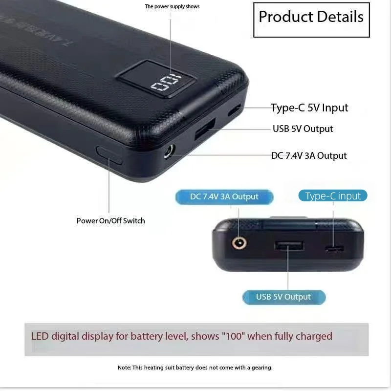 新型大容量7.4V/3A/16000mAh/20000mAh - Heated Vest Battery のレビューと価格