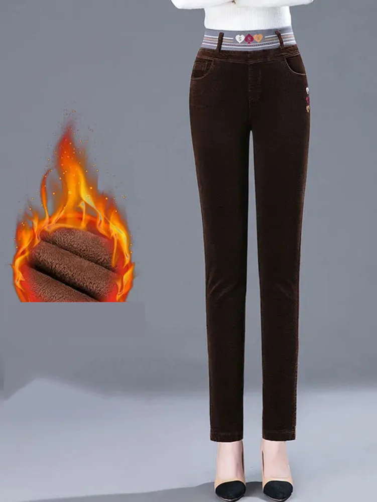 冬厚みの豪華な裏地付きペンシルパンツ暖かいスリムハイウエスト - Corduroy Pant Warm のレビューと価格