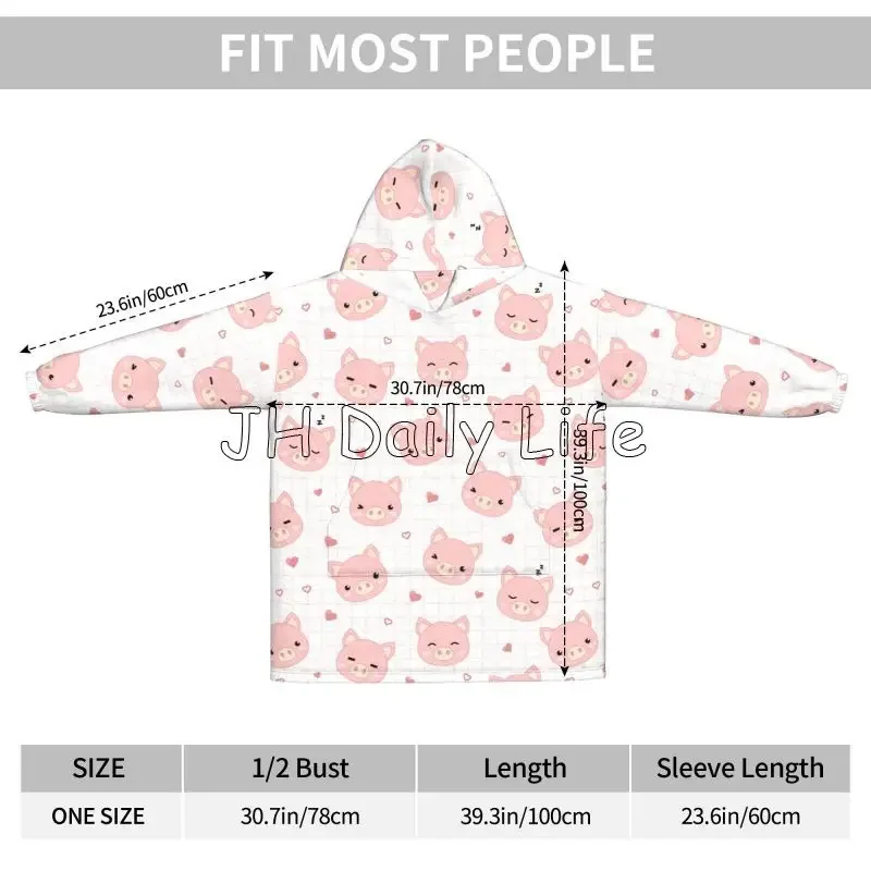漫画の豚ウェアラブルフランネルブランケットパーカー特大フード - Sherpa Hoodie Fleece のレビューと価格