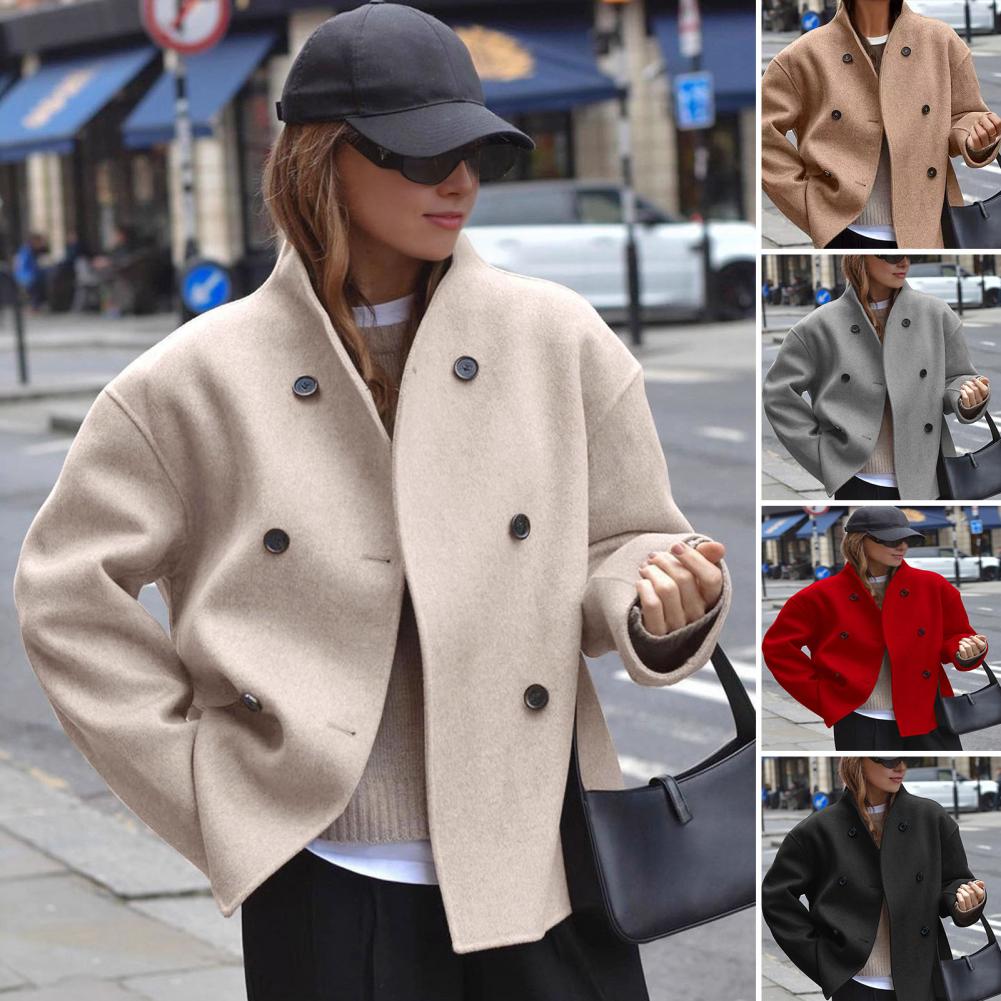 レディース冬用クロップドウールコート、ダブルブレスト、ドレッ - Wool Coat Peacoat のレビューと価格