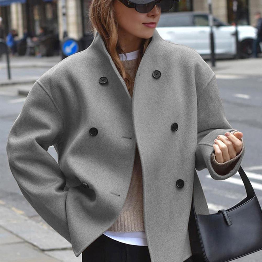 レディース冬用クロップドウールコート、ダブルブレスト、ドレッ - Wool Coat Peacoat のレビューと価格