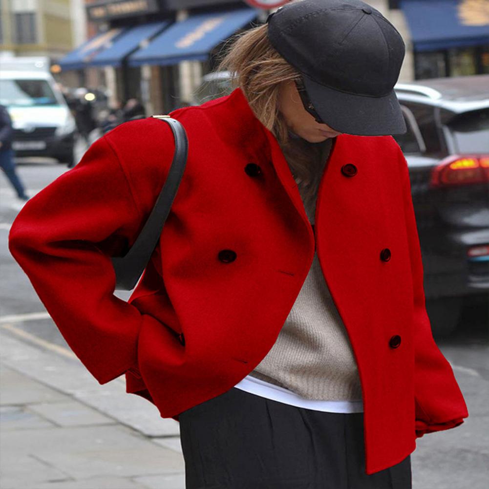 レディース冬用クロップドウールコート、ダブルブレスト、ドレッ - Wool Coat Peacoat のレビューと価格