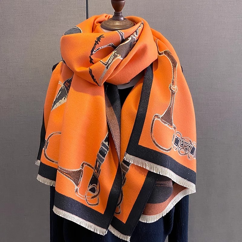 レトロライダー馬模造カシミヤスカーフユニセックス両面厚みのあ - Shawl Wrap Winter のレビューと価格