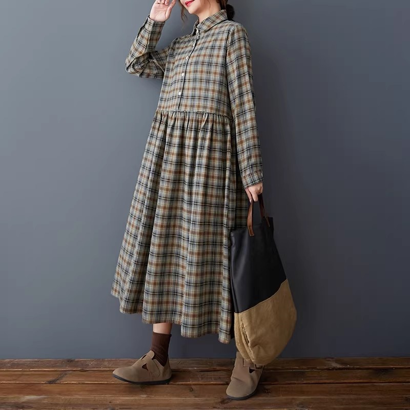 韓国風ルーズレトロチェック柄シャツドレス-春用暖かい起毛フラ - Flannel Shirt Lined のレビューと価格