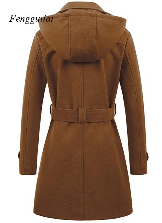 レディース ブラック フード付き ダブルブレスト ウール混  - Wool Coat Peacoat のレビューと価格