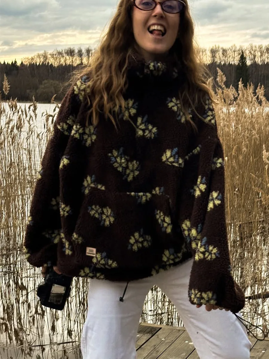 秋冬レディースシェルパフローラルフーディハーフジップスタイル - Sherpa Hoodie Fleece のレビューと価格