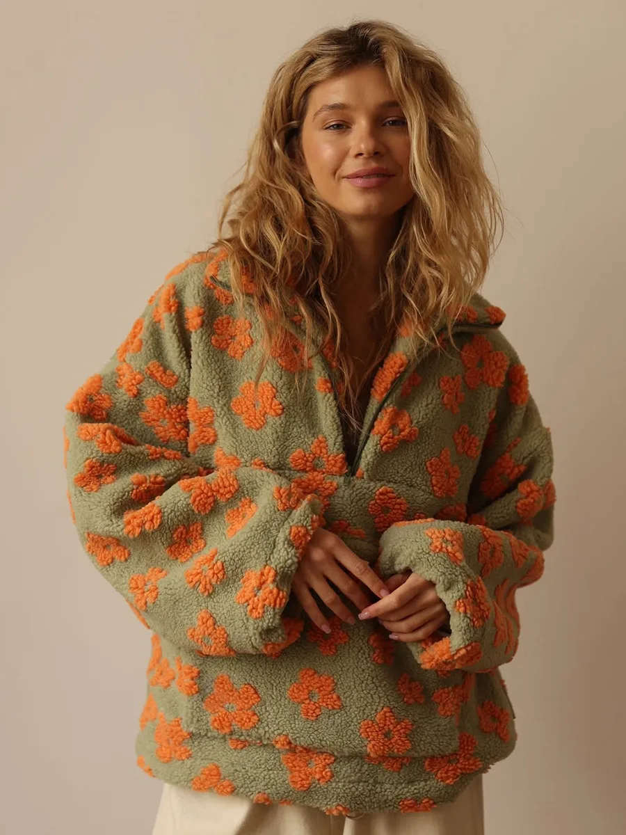 秋冬レディースシェルパフローラルプルオーバー厚手パーカーハー - Sherpa Hoodie Fleece のレビューと価格