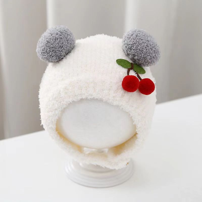 冬暖かいベビービーニーかわいいチェリープルオーバーキャップ耳 - Knit Beanie Hat Warm のレビューと価格