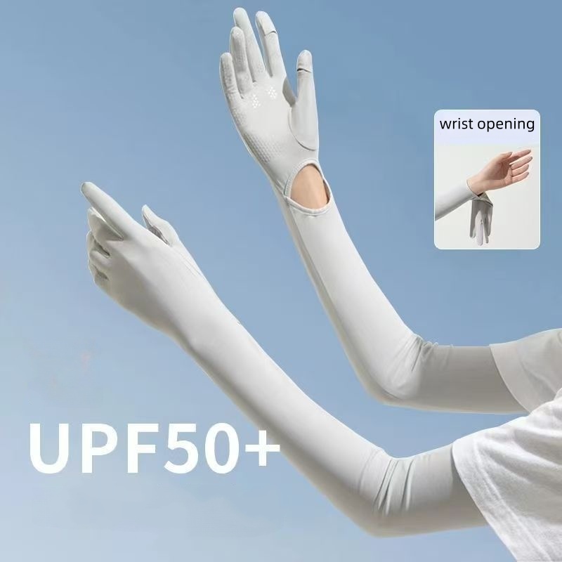 UPF50+ アイスシルク日焼け止めアームスリーブ、手袋付き - Touch Screen Gloves のレビューと価格