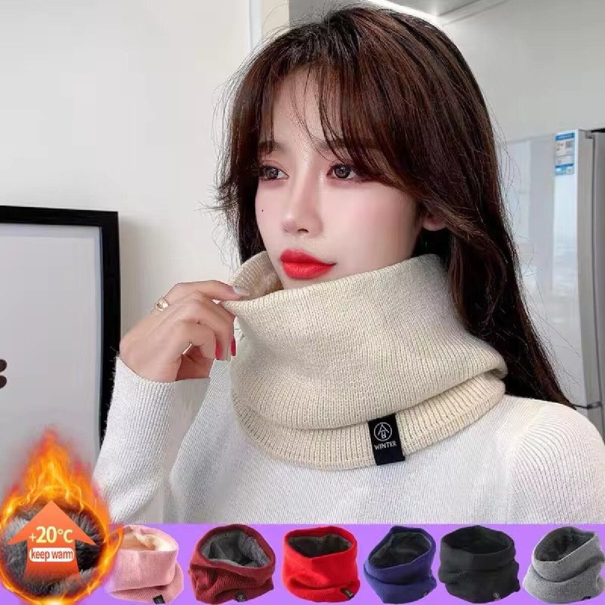 固体冬豪華なマフラーウールニット女性用フリースリングバンダナ - Neck Gaiter Fleece のレビューと価格