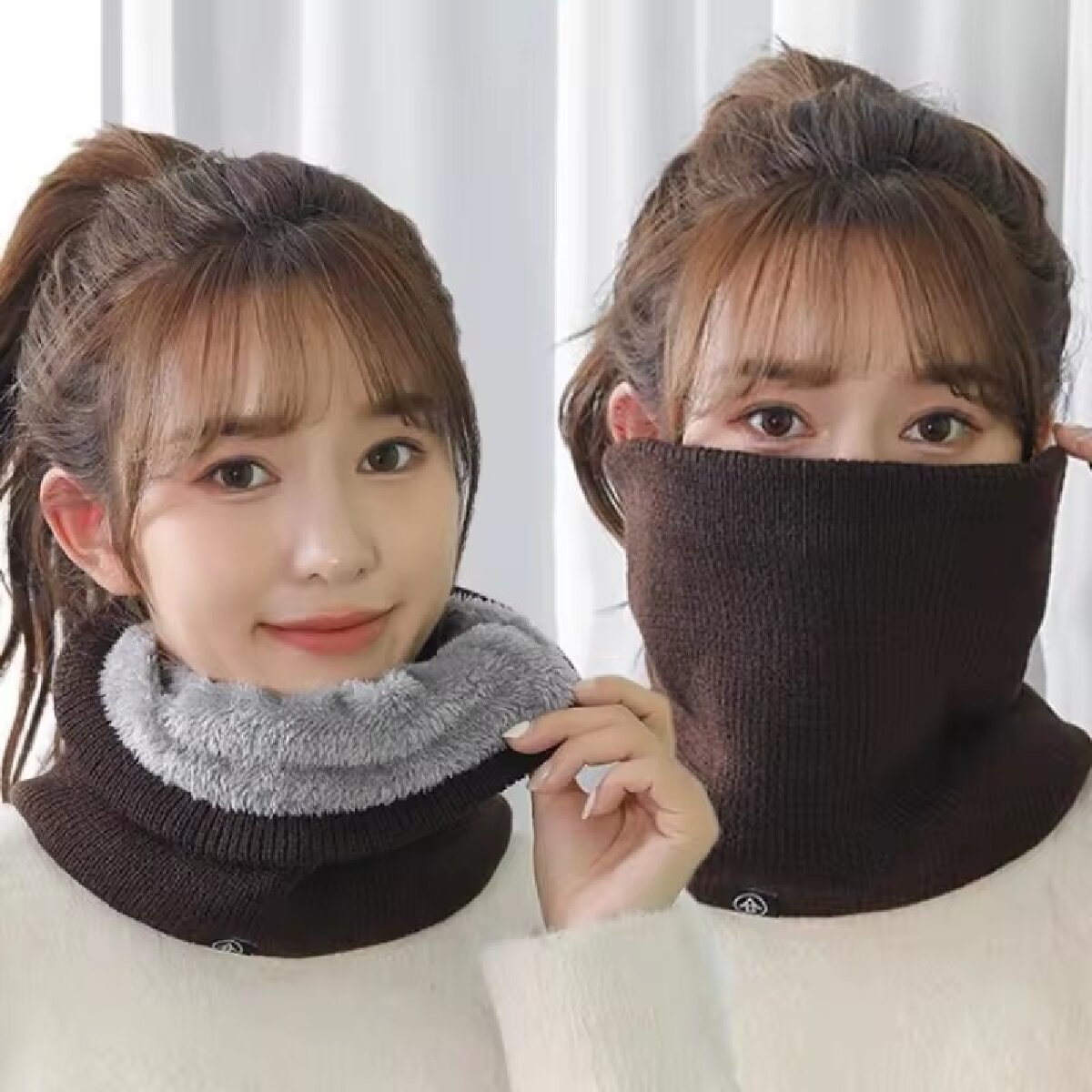 固体冬豪華なマフラーウールニット女性用フリースリングバンダナ - Neck Gaiter Fleece のレビューと価格
