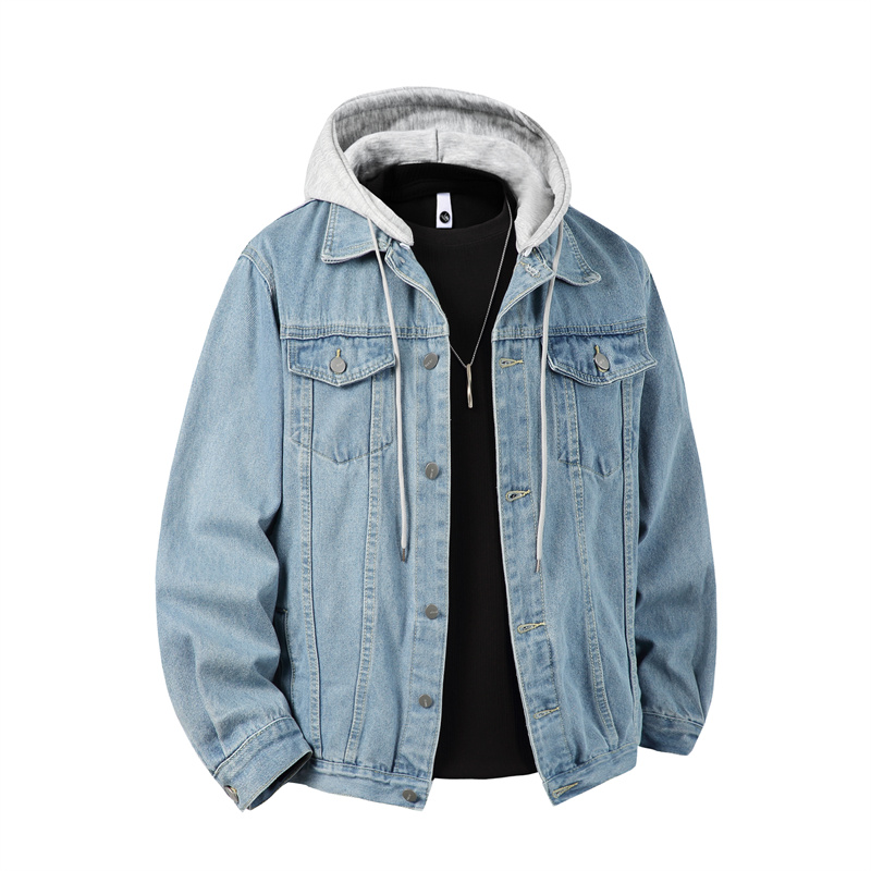 男性フード付きデニムジャケット男性ストリートターンダウン襟生 - Down Jacket Packable のレビューと価格