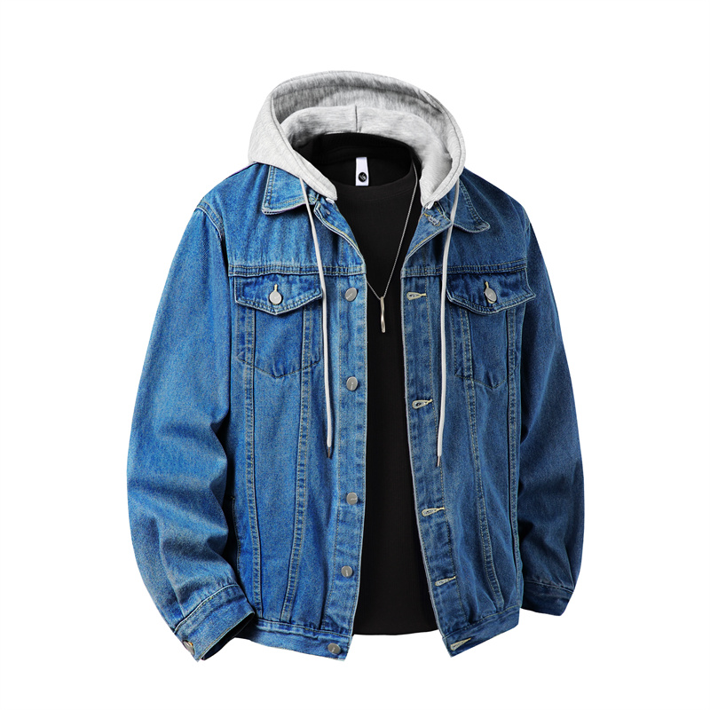 男性フード付きデニムジャケット男性ストリートターンダウン襟生 - Down Jacket Packable のレビューと価格